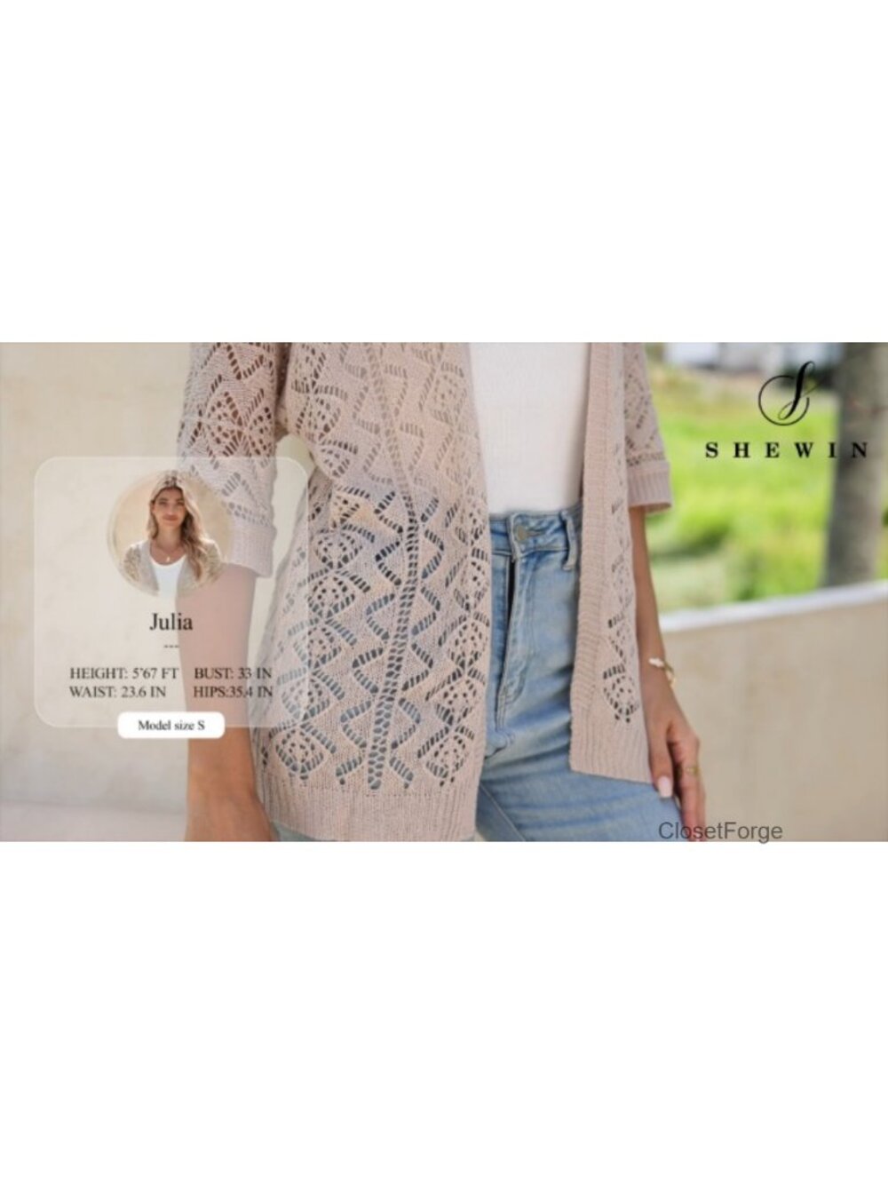 Women's Crochet Open Front Cardigan - Lightweight 3/4 Sleeve Cover Up - Picture 5 of 6